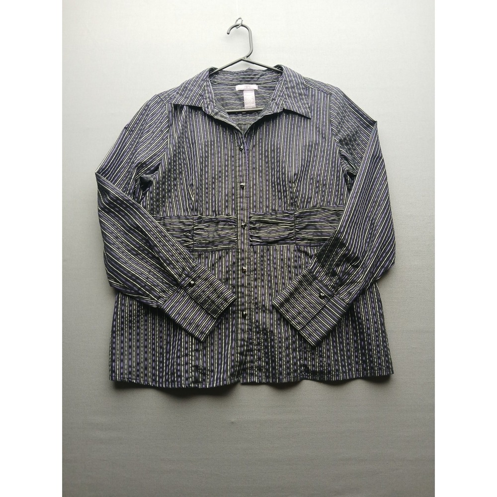 Style & Co. Ladies Button Up Fitted Long Sleeve Black & Purple Collared XL Top